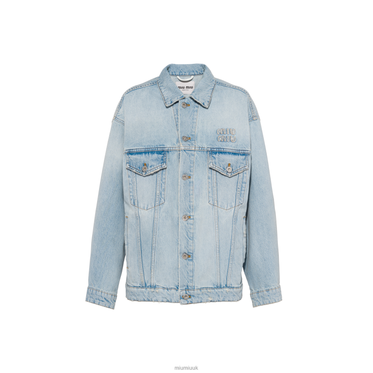 Ready To Wear Embroidered Denim Blouson Jacket Miu Miu XH28Z524 Light Blue