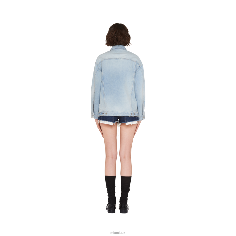 Ready To Wear Embroidered Denim Blouson Jacket Miu Miu XH28Z524 Light Blue
