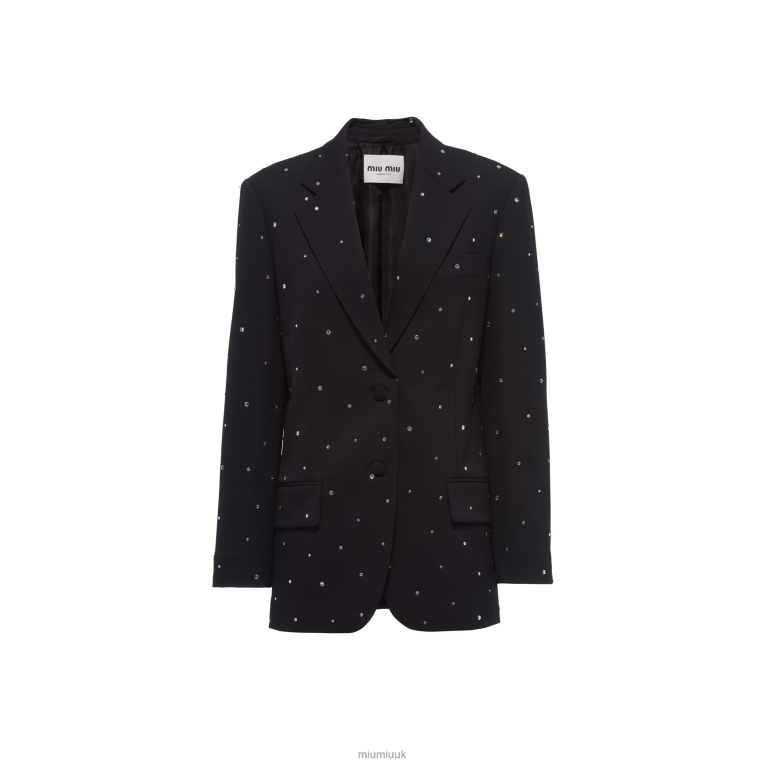 Ready To Wear Embroidered Single-breasted Grain De Poudre Jacket Miu Miu XH28Z533 Black