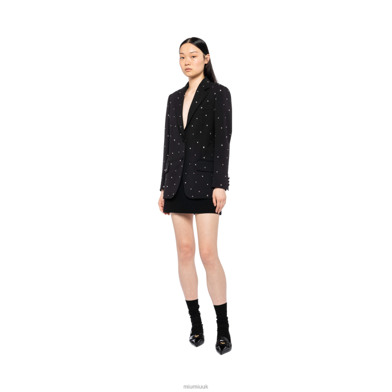 Ready To Wear Embroidered Single-breasted Grain De Poudre Jacket Miu Miu XH28Z533 Black
