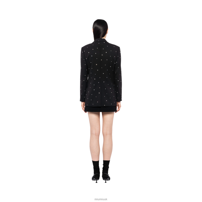 Ready To Wear Embroidered Single-breasted Grain De Poudre Jacket Miu Miu XH28Z533 Black