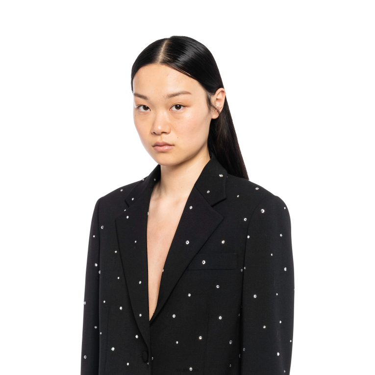 Ready To Wear Embroidered Single-breasted Grain De Poudre Jacket Miu Miu XH28Z533 Black