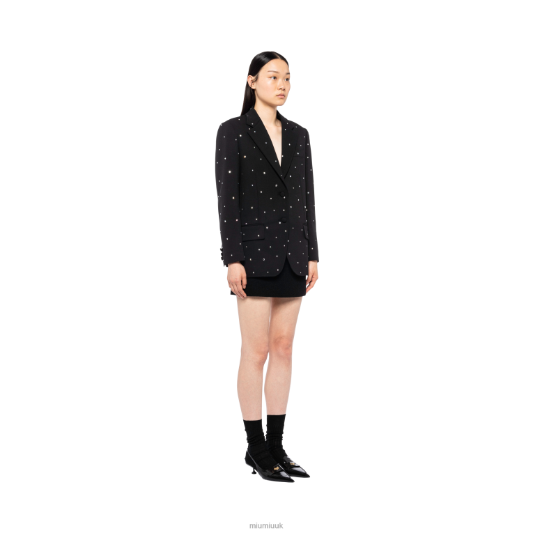 Ready To Wear Embroidered Single-breasted Grain De Poudre Jacket Miu Miu XH28Z533 Black