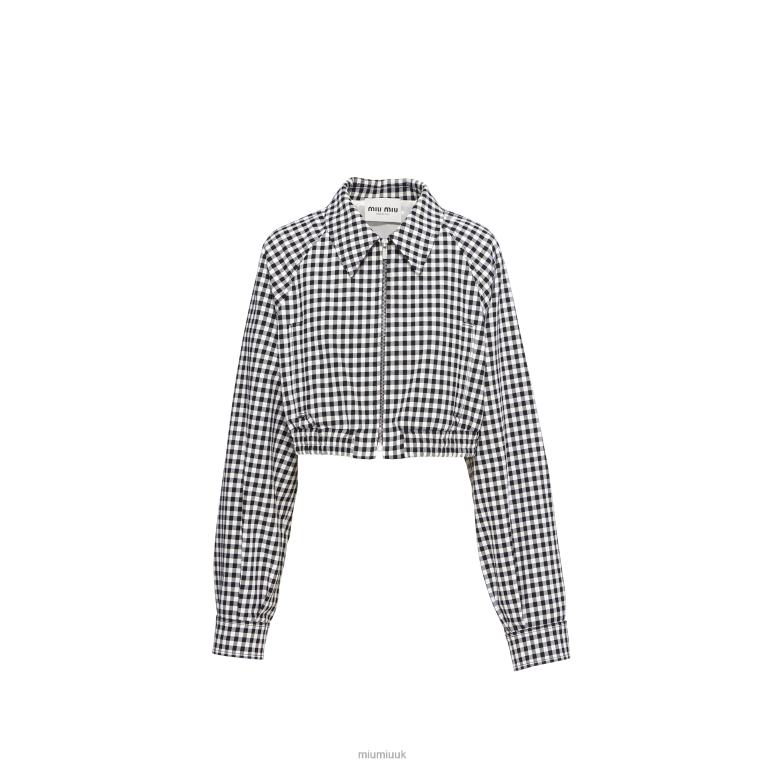 Ready To Wear Gingham Check Blouson Jacket Miu Miu XH28Z473 White/Black