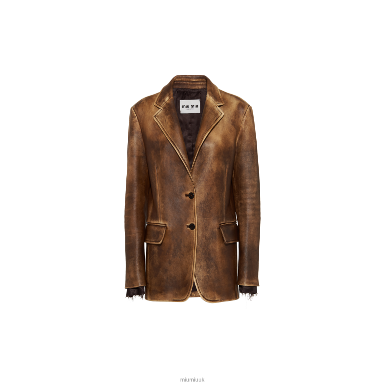 Ready To Wear Nappa Leather Jacket Miu Miu XH28Z463 Ivory/Cocoa Brown