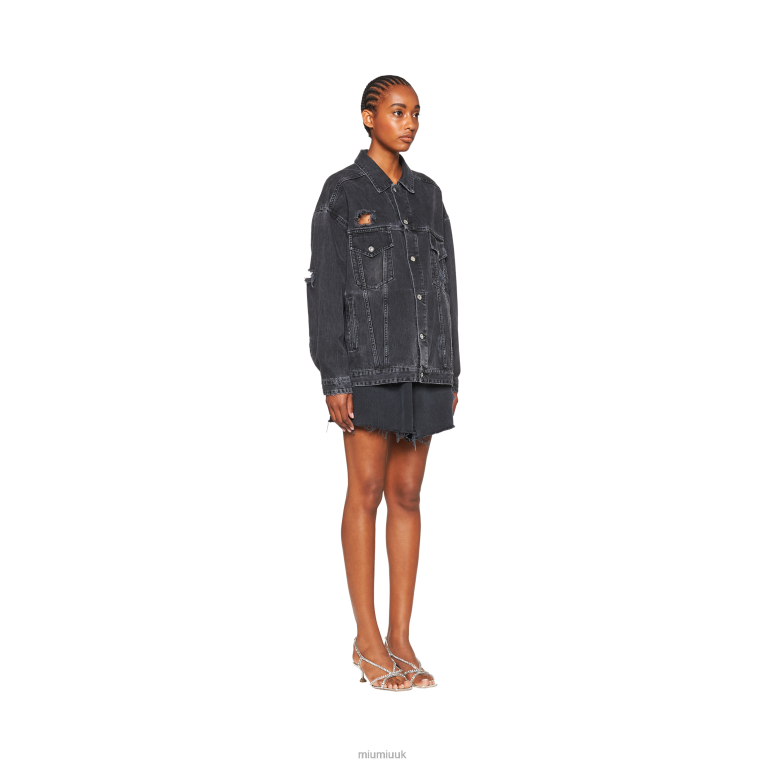 Ready To Wear Oversized Denim Blouson Jacket Miu Miu XH28Z554 Black