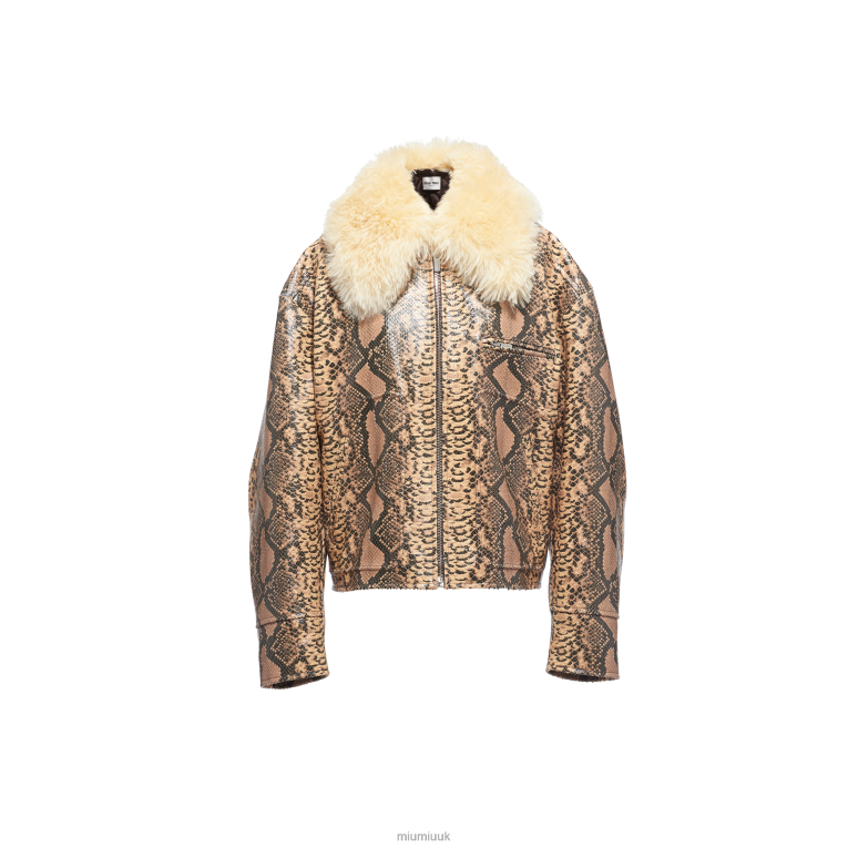 Ready To Wear Quilted Printed Leather Jacket Miu Miu XH28Z508 Camel Brown