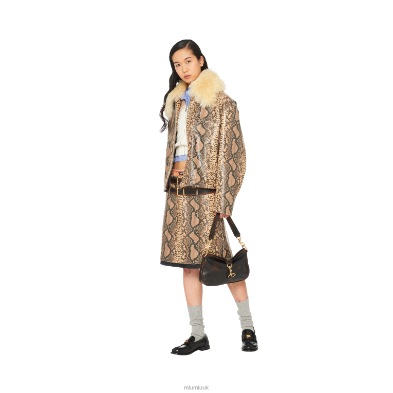Ready To Wear Quilted Printed Leather Jacket Miu Miu XH28Z508 Camel Brown