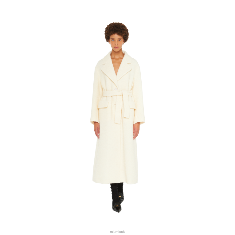 Ready To Wear Single-breasted Boucle Coat Miu Miu XH28Z542 White