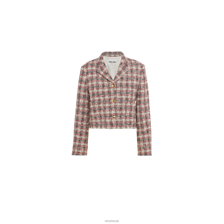 Ready To Wear Single-breasted Check Jacket Miu Miu XH28Z453 Pomegranate Yellow/Red