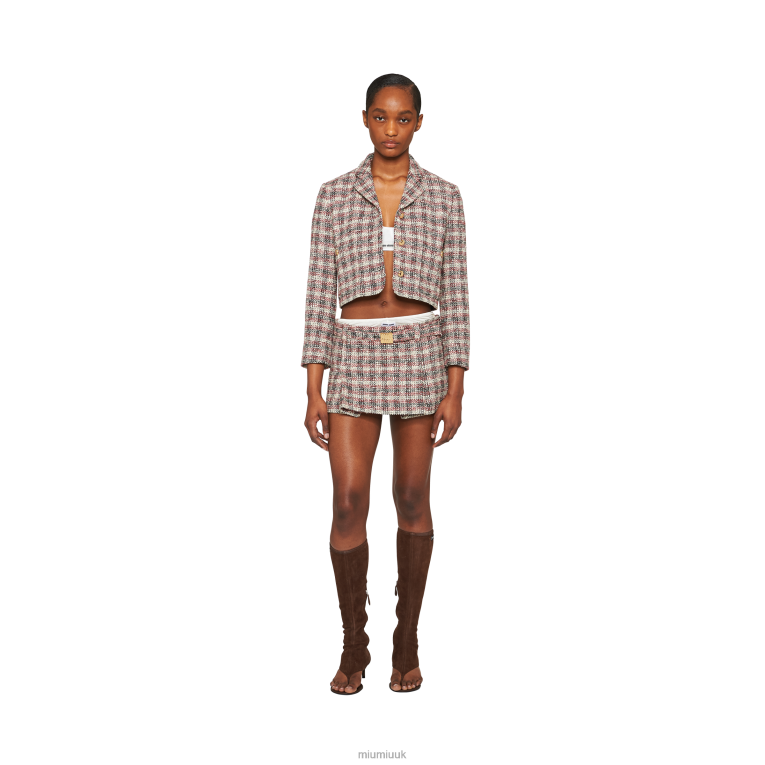 Ready To Wear Single-breasted Check Jacket Miu Miu XH28Z453 Pomegranate Yellow/Red