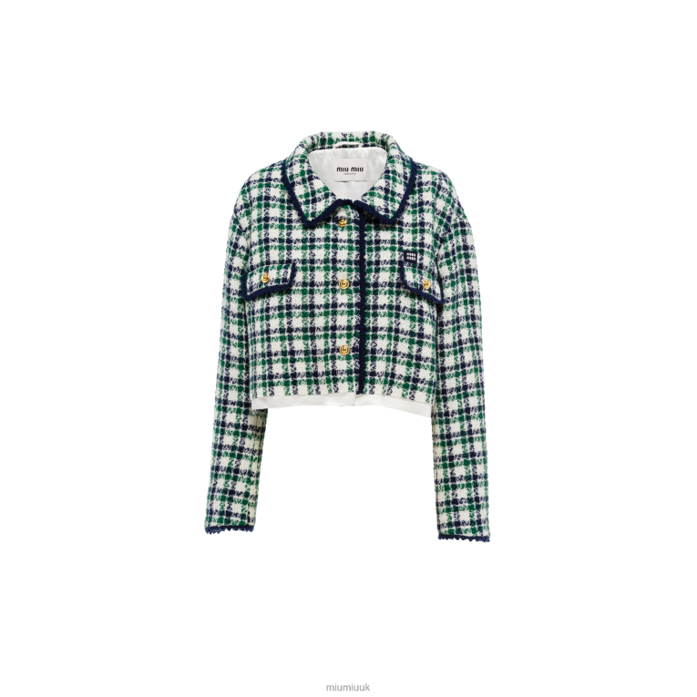 Ready To Wear Single-breasted Check Tweed Jacket Miu Miu XH28Z517 White/Green