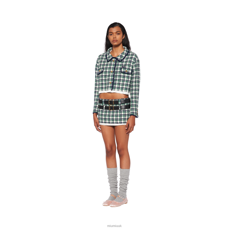 Ready To Wear Single-breasted Check Tweed Jacket Miu Miu XH28Z517 White/Green