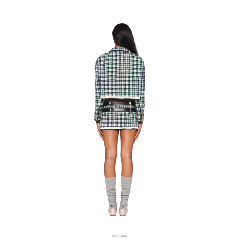 Ready To Wear Single-breasted Check Tweed Jacket Miu Miu XH28Z517 White/Green