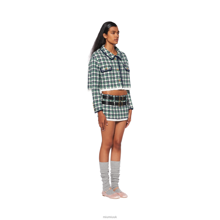 Ready To Wear Single-breasted Check Tweed Jacket Miu Miu XH28Z517 White/Green