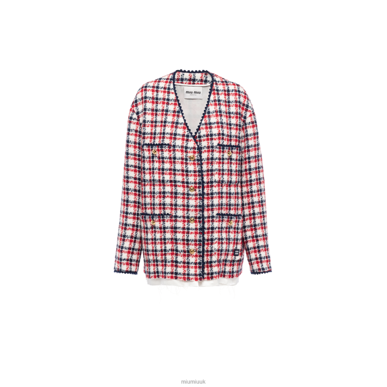 Ready To Wear Single-breasted Check Tweed Jacket Miu Miu XH28Z518 White/Red