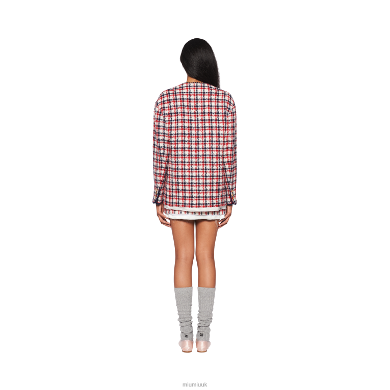 Ready To Wear Single-breasted Check Tweed Jacket Miu Miu XH28Z518 White/Red