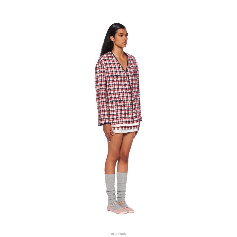 Ready To Wear Single-breasted Check Tweed Jacket Miu Miu XH28Z518 White/Red
