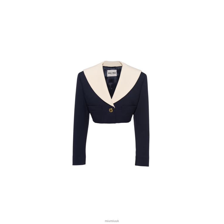 Ready To Wear Single-breasted Cropped Grain De Poudre Jacket Miu Miu XH28Z545 Navy