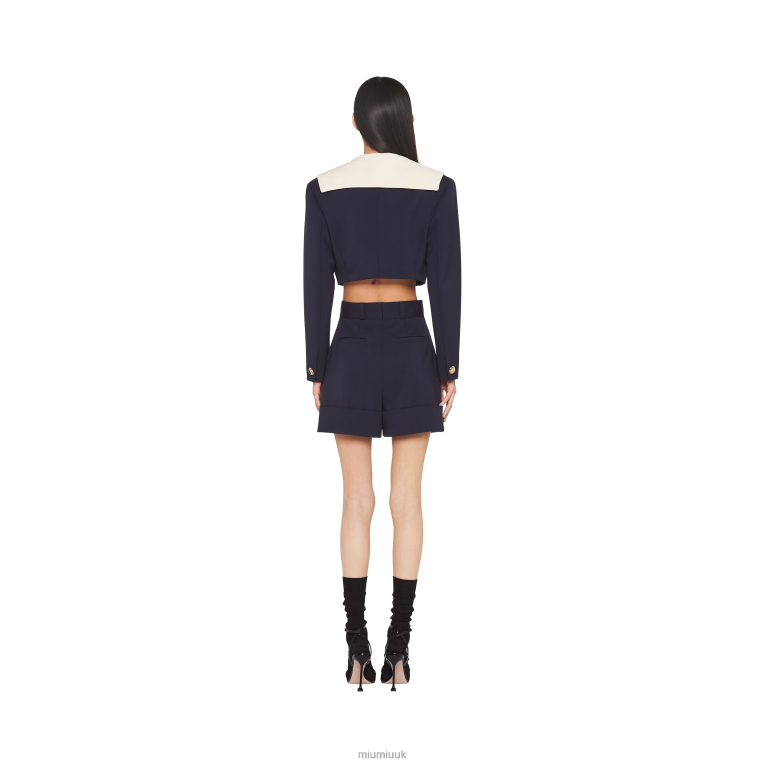 Ready To Wear Single-breasted Cropped Grain De Poudre Jacket Miu Miu XH28Z545 Navy