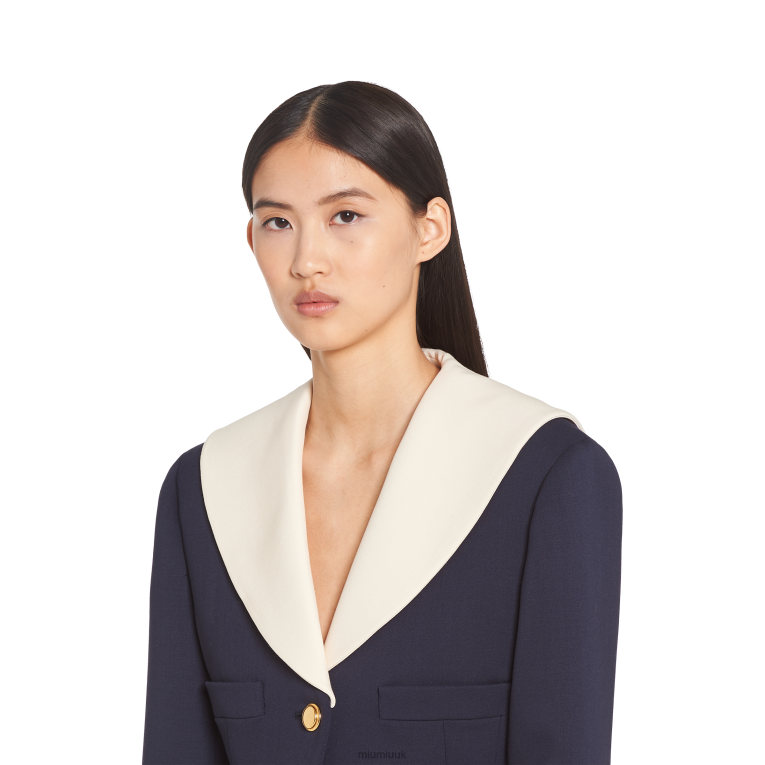 Ready To Wear Single-breasted Cropped Grain De Poudre Jacket Miu Miu XH28Z545 Navy
