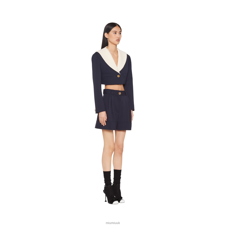 Ready To Wear Single-breasted Cropped Grain De Poudre Jacket Miu Miu XH28Z545 Navy