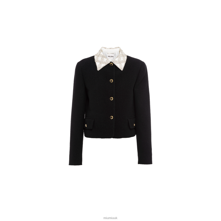 Ready To Wear Single-breasted Embroidered Boucle Jacket Miu Miu XH28Z519 Black