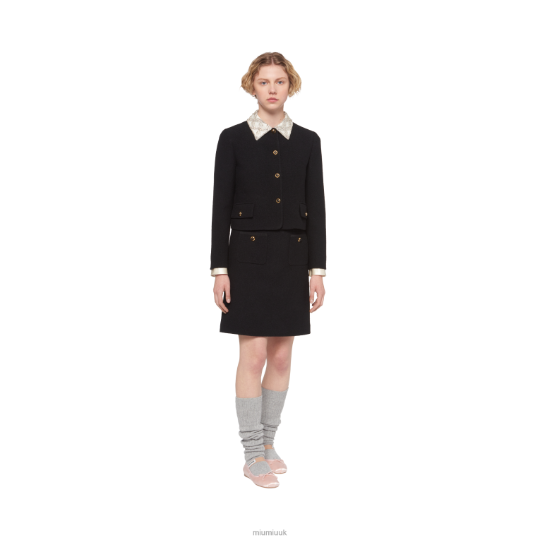 Ready To Wear Single-breasted Embroidered Boucle Jacket Miu Miu XH28Z519 Black