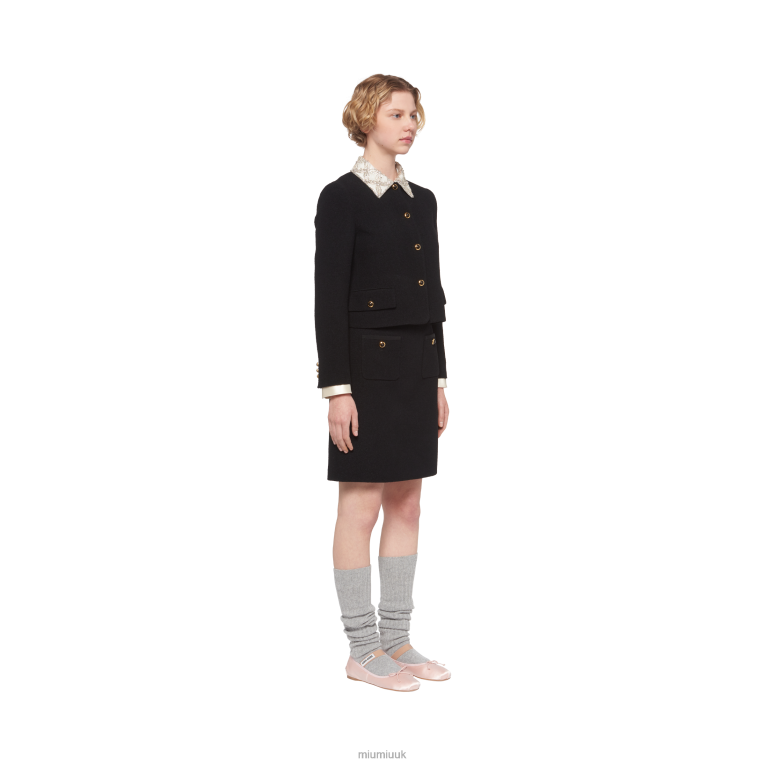 Ready To Wear Single-breasted Embroidered Boucle Jacket Miu Miu XH28Z519 Black