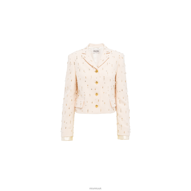 Ready To Wear Single-breasted Embroidered Boucle Jacket Miu Miu XH28Z520 Ivory