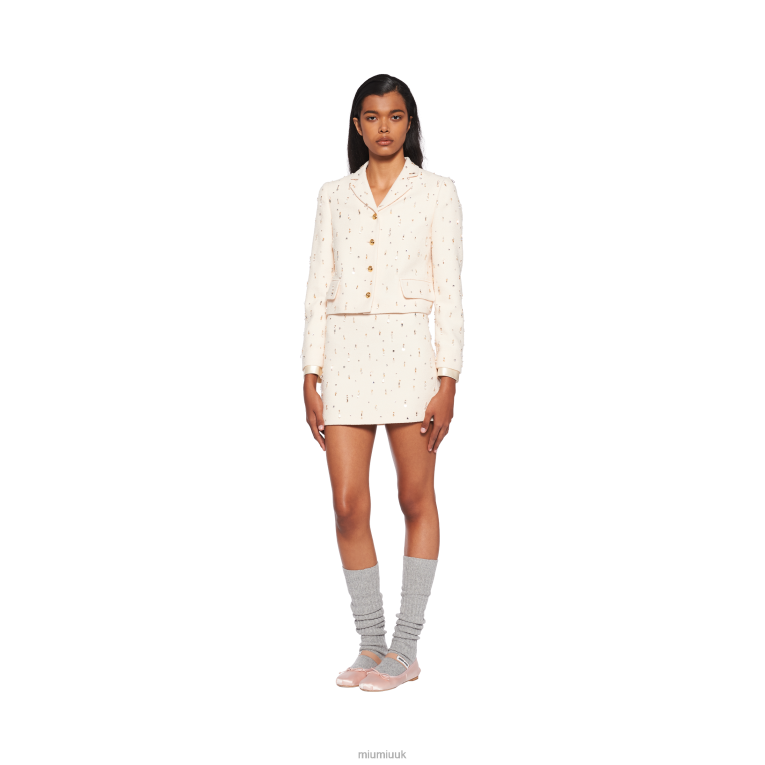 Ready To Wear Single-breasted Embroidered Boucle Jacket Miu Miu XH28Z520 Ivory