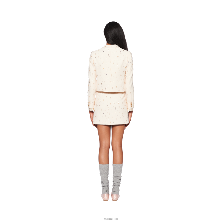 Ready To Wear Single-breasted Embroidered Boucle Jacket Miu Miu XH28Z520 Ivory