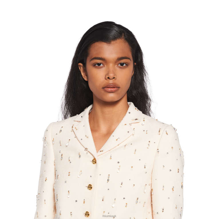 Ready To Wear Single-breasted Embroidered Boucle Jacket Miu Miu XH28Z520 Ivory