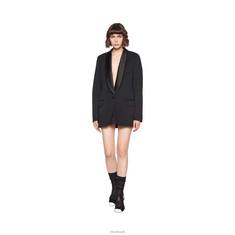 Ready To Wear Single-breasted Grain De Poudre Jacket Miu Miu XH28Z532 Black