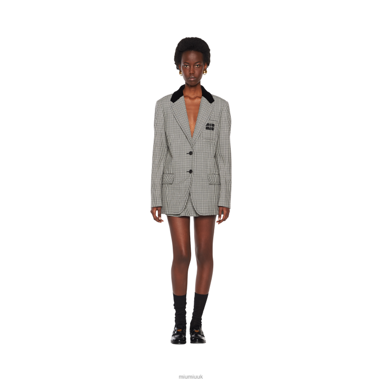 Ready To Wear Single-breasted Houndstooth Check Jacket Miu Miu XH28Z529 Black