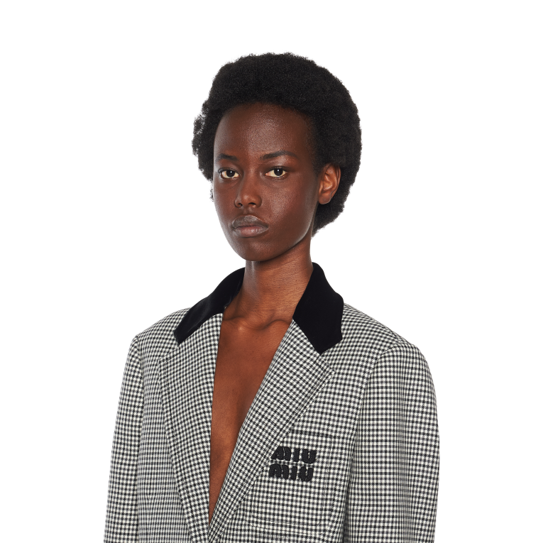 Ready To Wear Single-breasted Houndstooth Check Jacket Miu Miu XH28Z529 Black