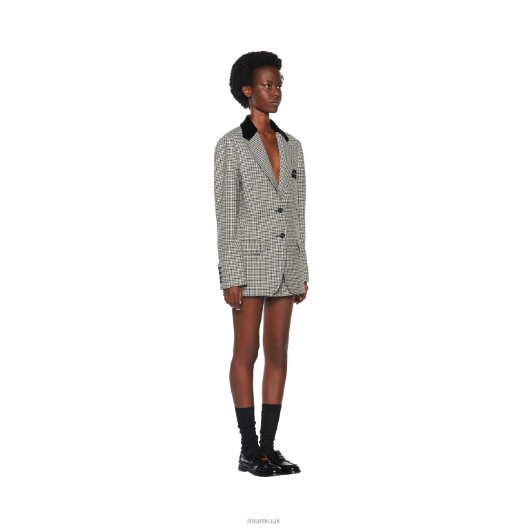 Ready To Wear Single-breasted Houndstooth Check Jacket Miu Miu XH28Z529 Black