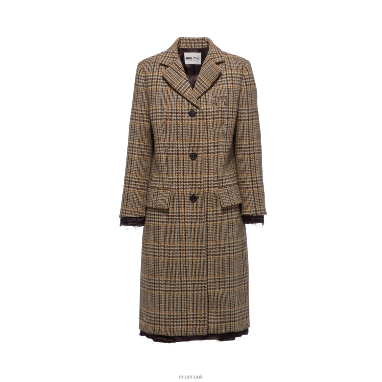Ready To Wear Single-breasted Plaid Coat Miu Miu XH28Z512 Cocoa Brown