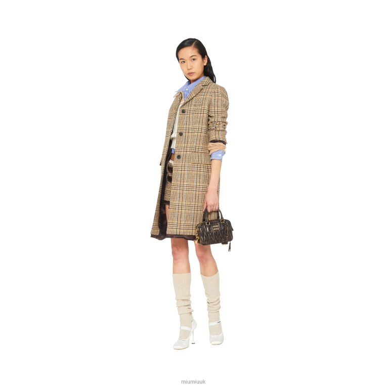 Ready To Wear Single-breasted Plaid Coat Miu Miu XH28Z512 Cocoa Brown