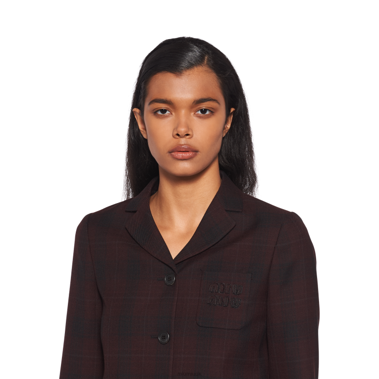 Ready To Wear Single-breasted Plaid Jacket Miu Miu XH28Z514 Burgundy