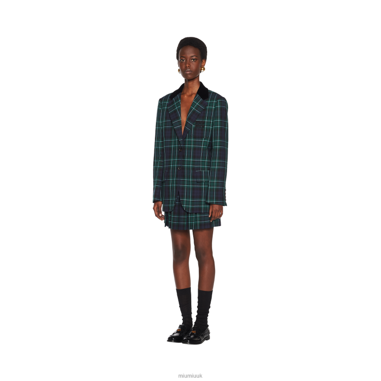 Ready To Wear Single-breasted Plaid Jacket Miu Miu XH28Z530 Navy