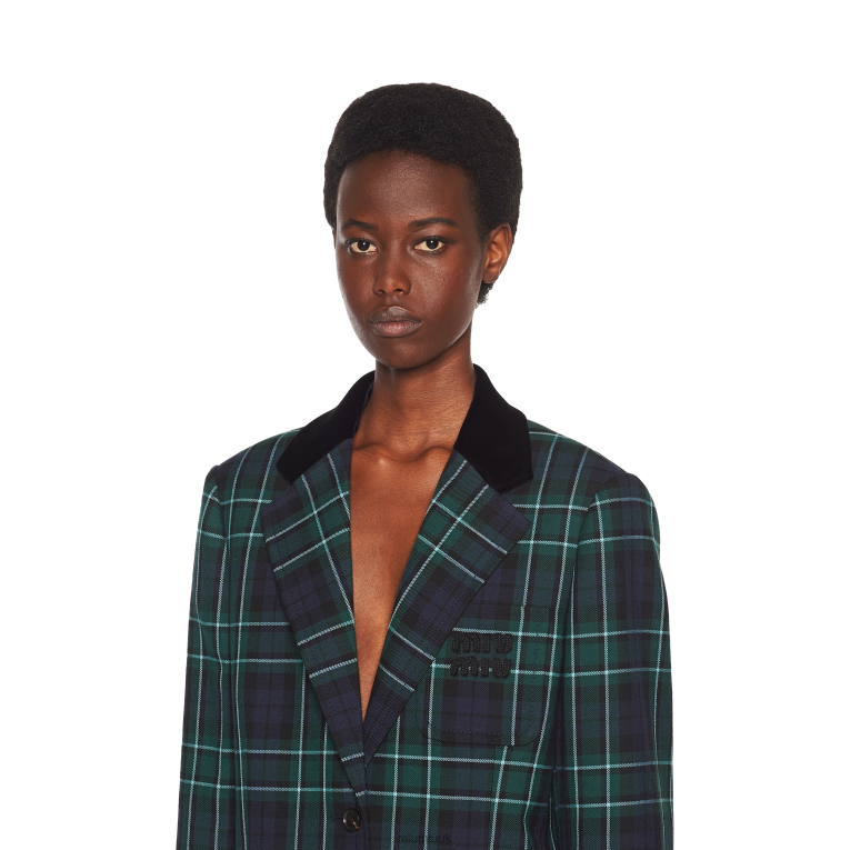 Ready To Wear Single-breasted Plaid Jacket Miu Miu XH28Z530 Navy