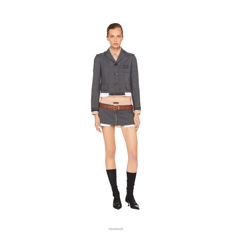 Ready To Wear Single-breasted Prince Of Wales Check Jacket Miu Miu XH28Z547 Slate Gray