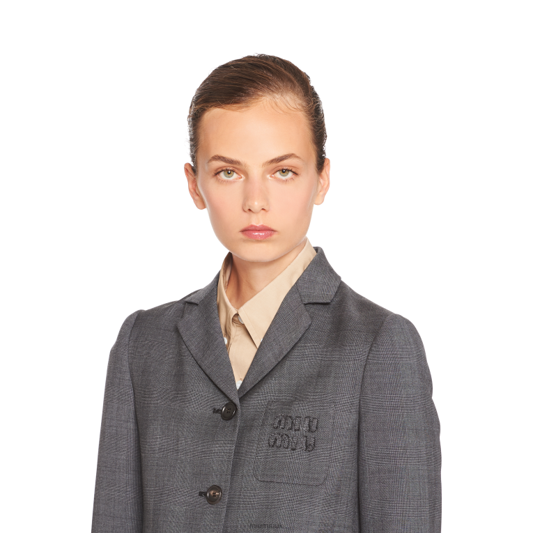 Ready To Wear Single-breasted Prince Of Wales Check Jacket Miu Miu XH28Z547 Slate Gray
