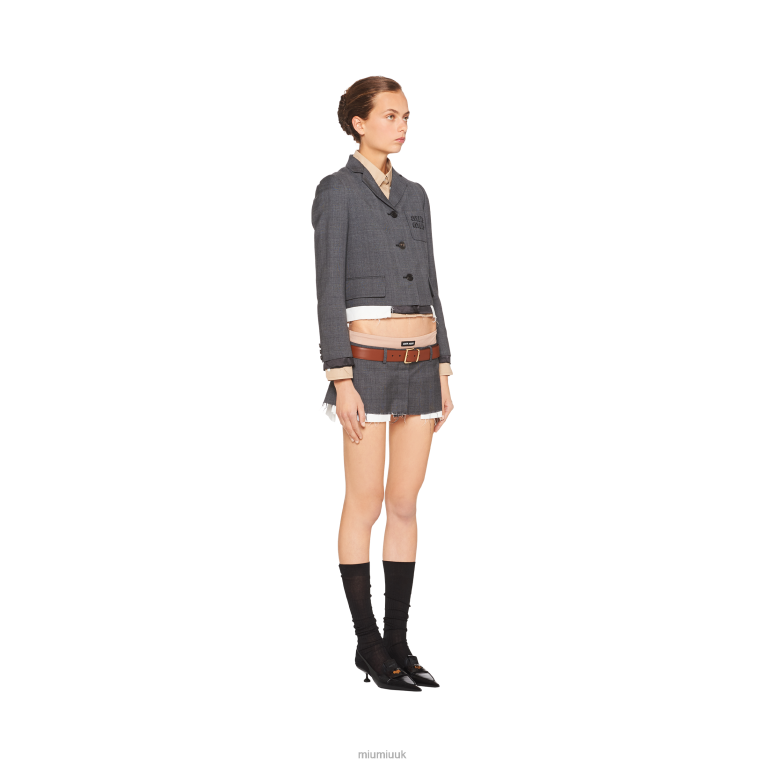 Ready To Wear Single-breasted Prince Of Wales Check Jacket Miu Miu XH28Z547 Slate Gray