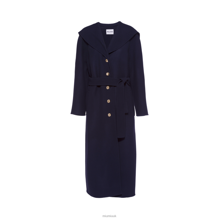 Ready To Wear Single-breasted Textured Wool Coat Miu Miu XH28Z538 Navy