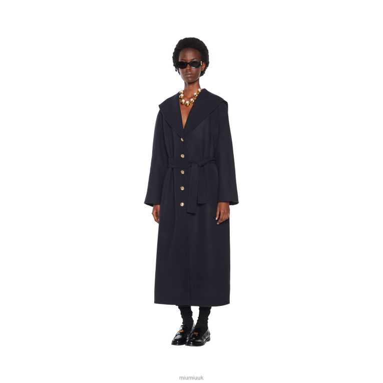 Ready To Wear Single-breasted Textured Wool Coat Miu Miu XH28Z538 Navy