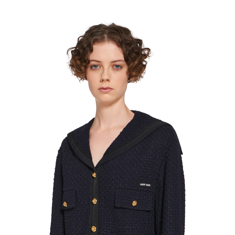 Ready To Wear Single-breasted Tweed Jacket Miu Miu XH28Z484 Navy
