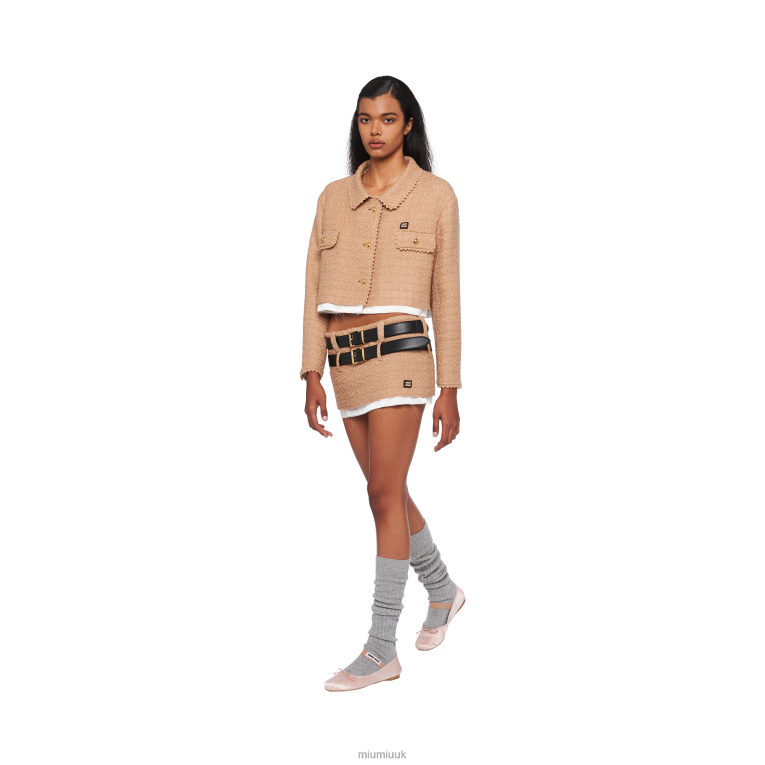 Ready To Wear Single-breasted Tweed Jacket Miu Miu XH28Z516 Camel Brown