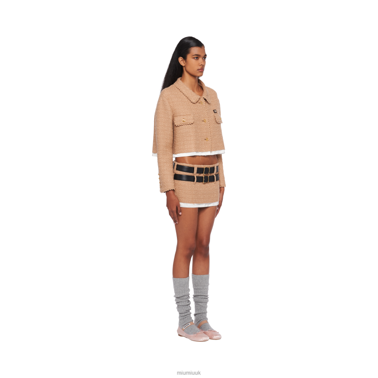 Ready To Wear Single-breasted Tweed Jacket Miu Miu XH28Z516 Camel Brown